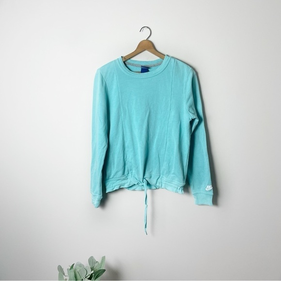 [Nike] Women's Blue Drawstring Waist Crewneck Pullover Sweatshirt TINY FLAWS - Picture 1 of 10